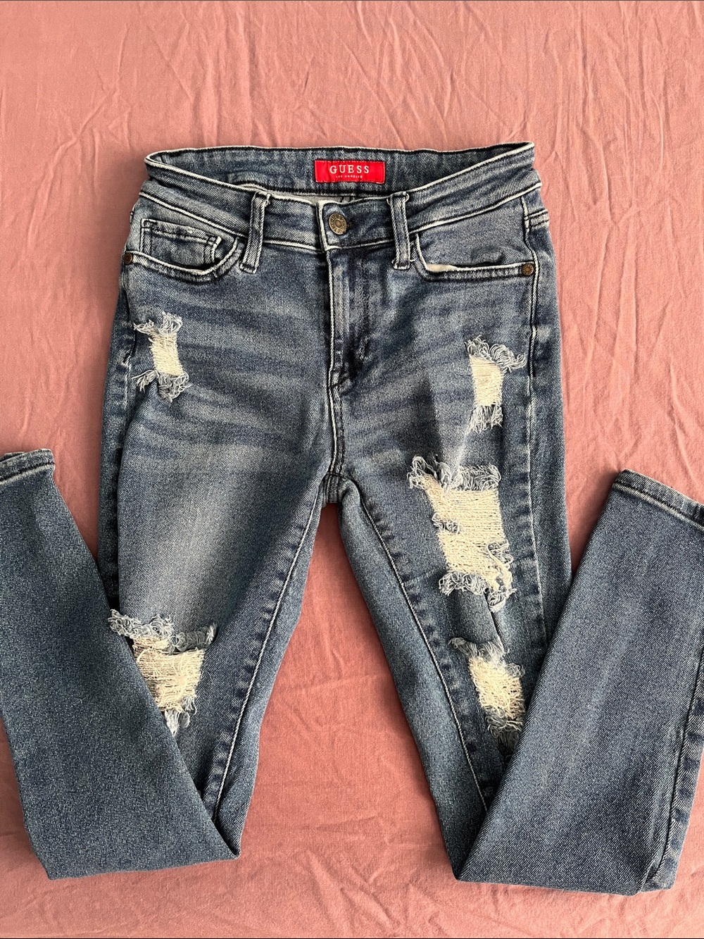 Guess Women's Ripped Light Blue Skinny Jeans